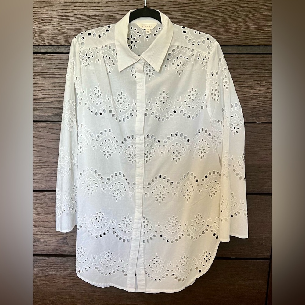 White Eyelet Button-Up Shirt